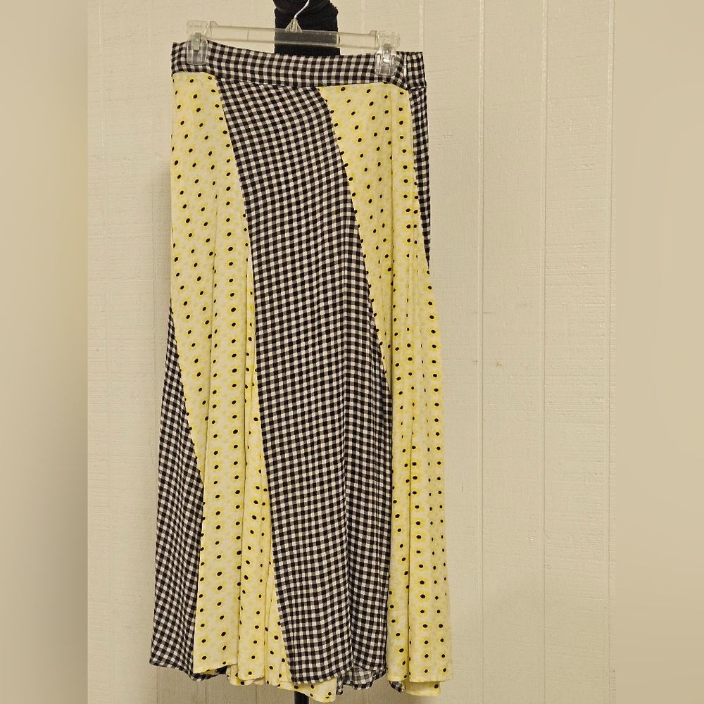 Ganni Black and Yellow Daisy/Gingham Skirt Size 38 FR